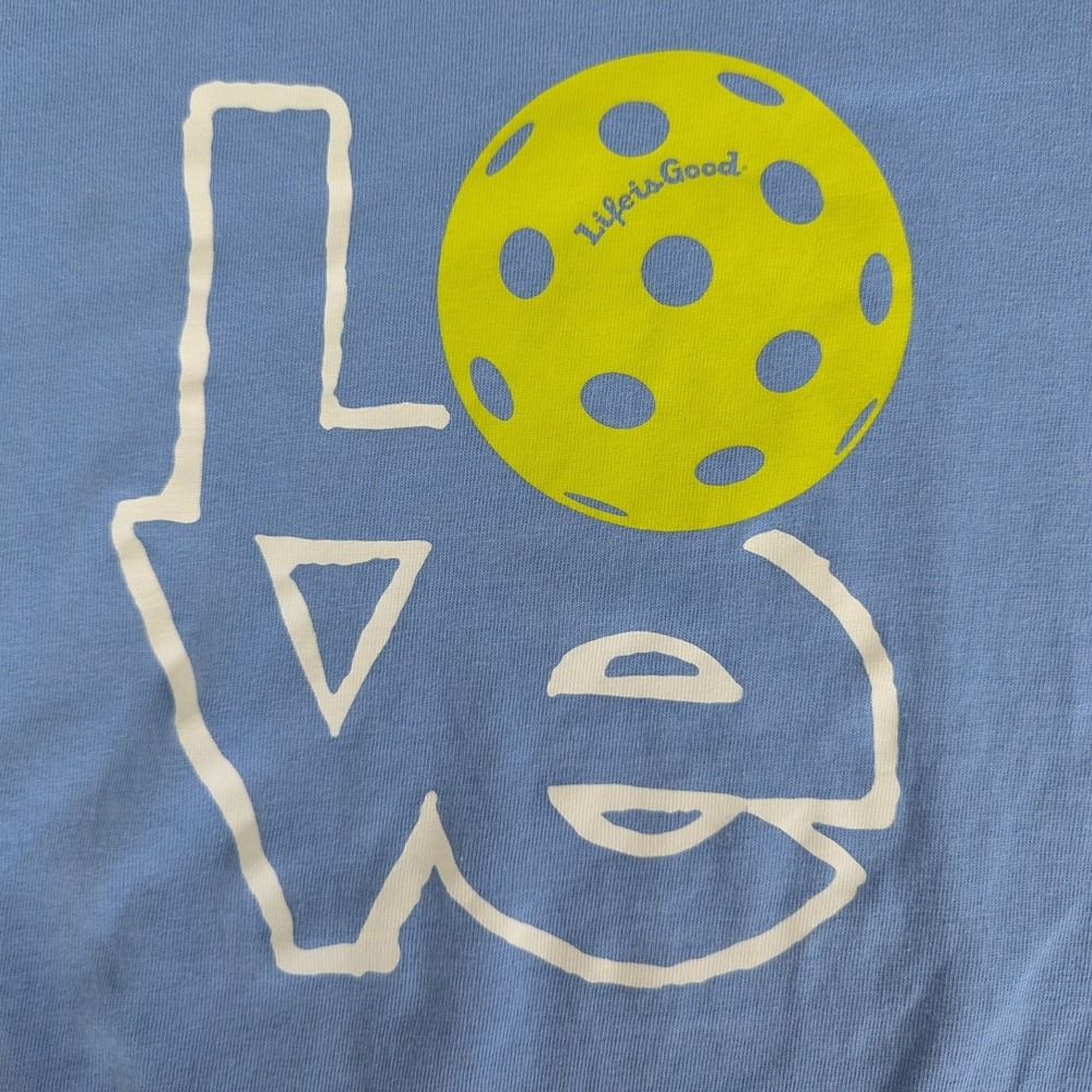 Life is Good Crusher Tee Blue Yellow Love Pickleball Graphic Sz S 100% Cotton